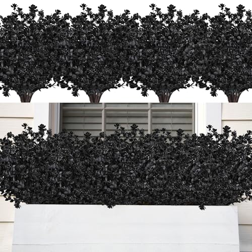 AmyHomie 16 Bundles Black Eucalyptus Artificial Flowers for Outdoor UV Resistant Faux Flowers No Fade Fake Plastic Plants Garden Porch Window Box Decorating - color: Black-eucalyptus, size: 16