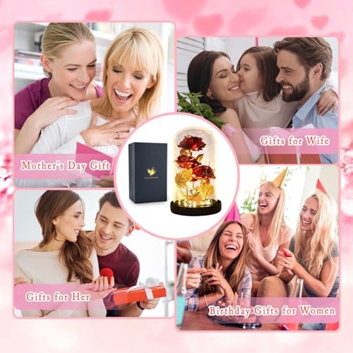 Valentines Day Gifts for Her,Beauty and The Beast Rose Birthday Gift,Galaxy Flower Rose with 2 Light Modes,Colorful Crystal Flower Enchanted Rose in Glass Dome,Womens Gifts for Mom Wife Girlfriend - color: Red