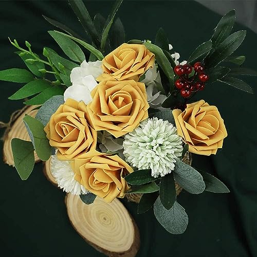 Higfra Artificial Flowers 50 Stems Realistic Roses - Lifelike Fake Flowers for Wedding Bouquets, Baby Shower Decor, Home Centerpieces, DIY Floral Arrangements (Gold, 50Pcs) - color: Gold, size: 50Pcs
