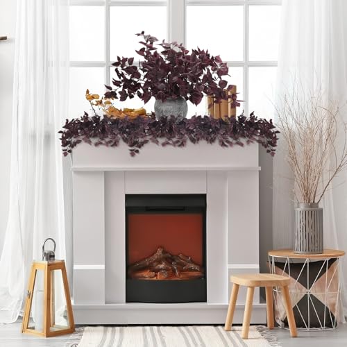Giegxin 8 Pcs Artificial Burgundy Eucalyptus Stems, 32.7 Inch Christmas Faux Eucalyptus Stems Fake Burgundy Branches Spray Silk Leaves Plants for Vase Home Farmhouse Table Decor