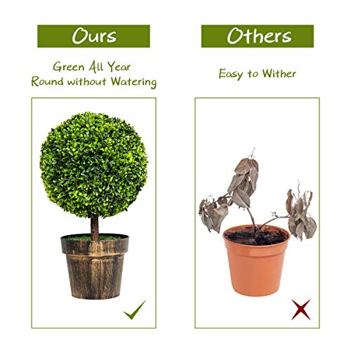 Goplus 22" Tall Artificial Boxwood Topiary Ball Tree, 2 Pack Faux Round Shrubs Bushes Decoration, Fake Potted Plants for Front Porch Indoor Outdoor Home Decor - color: Green