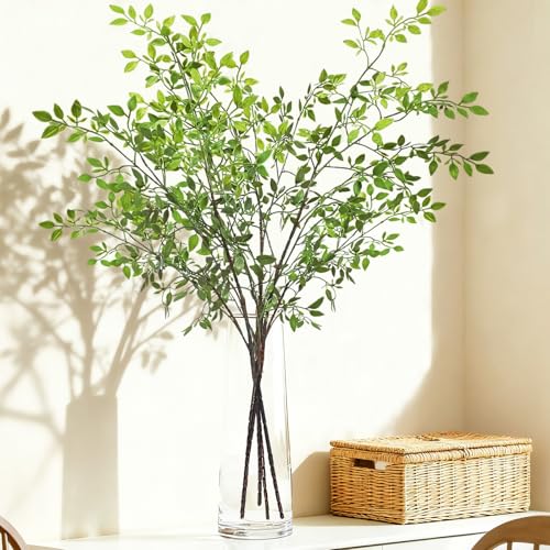 4 Pcs 43.3 Inch Green Nandian Fake Plants Greenery Stems for Vase Decor, Artificial Plants Faux Branches for Vase Filler Fake Leaves Office Home Decor - color: Green Nandina, size: 4 Pcs