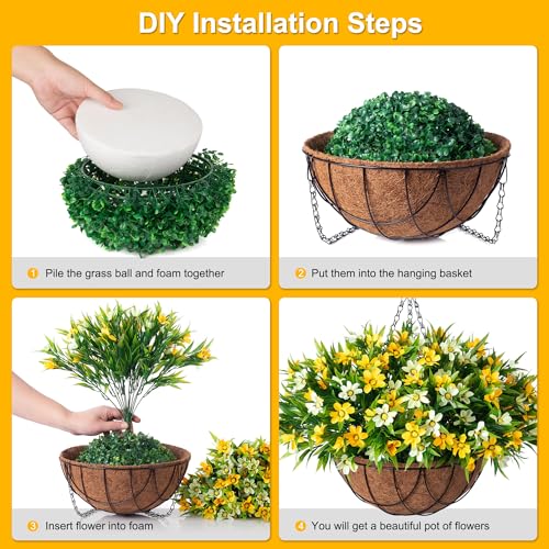 INXUGAO Artificial Hanging Flowers with 12" Basket for Outdoor Decor, Faux Silk Daisy Flower UV Resistant Plants Arrangements Decoration for Indoor Porch Garden Yard(Yellow) - color: B-yellow