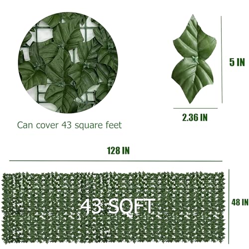Artificial Ivy Privacy Fence Screen, 128 "x 48" (43 Sqft) Anti-Ultraviolet Artificial Hedge Grass Wall, Used for Indoor and Outdoor Green Background, Garden Greening Decoration - color: Ivy vines, size: 48"x128"