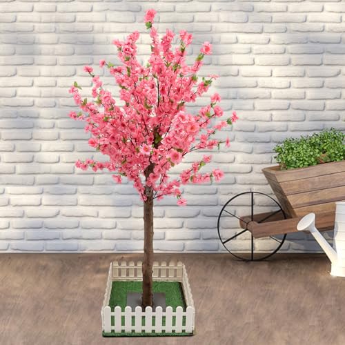 Artificial Cherry Blossom Trees for Home Decor Pink Faux Cherry Blossom Tree Fake Cherry Tree Cherry Blossom Tree for Indoor Outdoor Office Wedding Party Decor (5FT Tall/1.5M) - color: Pink, size: 5FT Tall/1.5M