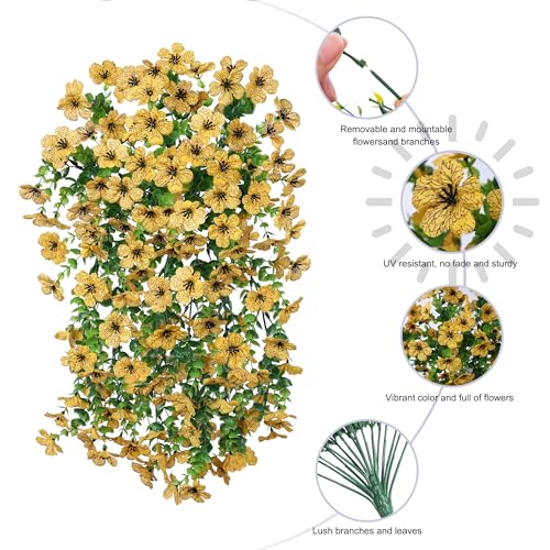 HyeFlora Artificial Hanging Flowers for Outdoors Decoration, 2pcs Fake Daisy with Eucalyptus Leaves for Garden Yard Porch (Yellow) - color: Yellow