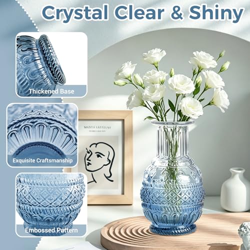 Babenest 12pcs Blue Small Bud Vase Set, Mini Gradient Glass Flower Vases in Bulk, Decorations Vintage Little Vase for Rustic Wedding Party Home Office Recepetion Centerpieces Table Decor - color: Blue, size: 12pcs