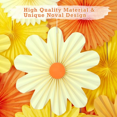 11PCS Paper Flowers Decorations for Wall Daisy Paper Fans Classroom Decoration Paper Orange Backdrop Decor Hanging Paper Fans for Birthday Baby Shower Indoor Spring Deco - color: Flower-daisy