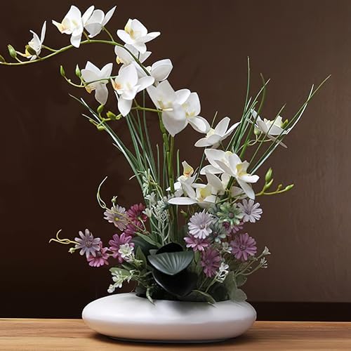 SYDDOL 45 cm Artificial Orchids in Pot, Decorative Orchid Bonsai with Real Touch Technology, Artificial / Fake Orchids that Look Real for Table Decorations (White Flower + White Pot) - color: White Flower + White Pot