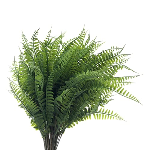 Grand Verde Boston Ferns Artificial Plants Bulk Faux Greenery Plastic Shrubs Real-Touch Bush DIY Outdoor Decoration Indoor Home Decor, 10pcs (Dark Green) - color: Dark Green