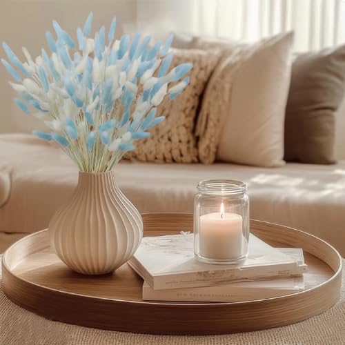 CISDUEO 120pcs Dried Bunny Tails Flowers Lagurus Ovatus Tail Dried Flowers Pampas Grass White and Blue 17" Natural Dried Floral Arrangement for Boho Decor Home Wedding DIY Farmhouse Table Christmas - color: White, Blue