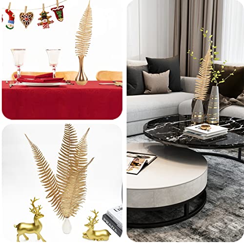 CATTREE Artificial Gold Plants Large Fern Leaves Tall 23" - 10 Pack, Fake Boston Ferns Golden Plant Decorations Plastic Faux Foliage Shrubs Simulated Leaf for Party Wedding Table Centerpiece DIY Décor - color: (Large) Gold Fern Leaves - 10 Pcs