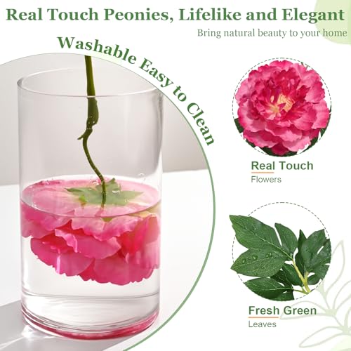 Yastouay 3 Bouquets Peonies Artificial Flowers with 22'' Long Stems, Latex Real Touch Faux Peony Flowers, Fake Peonies Bouquet for Table Centerpiece, Vases Home Wedding Party Decor (Red/White/Fuchsia) - color: Red/White/Fuchsia, size: 3PCS