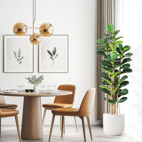 Garvee Artificial Fiddle Leaf Fig Tree with White Planter, 6 ft Tall Fake Plant with Natural Wood Trunk, Faux Ficus Tree Potted Moss for Home Office Living Room Decor - size: 6ft