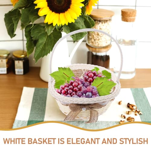 Flower Girl Basket for Wedding Rustic Handle Basket with Lace Design Hand-Woven Imitation Rattan Petal Holder for Ceremony Party Decor Photo Prop 8.26 X 7.08 X 7.08 in 1 Pc