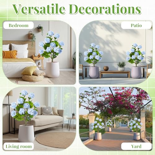 Daifunli 2 Pack 36″ Artificial Hydrangea Trees Real to Touch Faux Hydrangea Bushes Plants with Stakes for Wedding Spring Home Office Living Room Housewarming Gift(Blue) - color: Blue