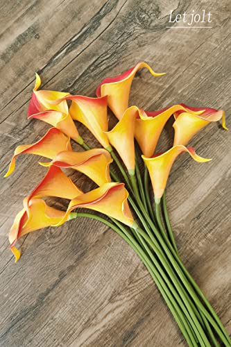 Letjolt Artificial Calla Lily Flowers 12Pcs Bouquet, Red Yellow | Wedding Bouquet, Home Decoration, Faux Flowers - color: Red-yellow