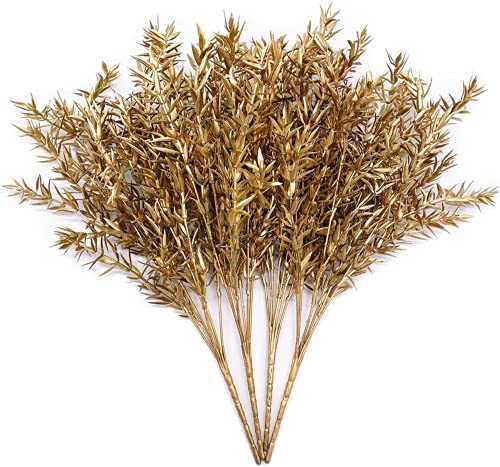 Christmas Artificial Plants, Fake Golden Plant Spiky Leaf Grass Flowers Bush Fern Bushes Faux Shrubs Indoor Outside Hanging Planter Home Garden Decor Festival Decoration - Gold 4 Pcs - color: Gold Grass/ 4 Pack