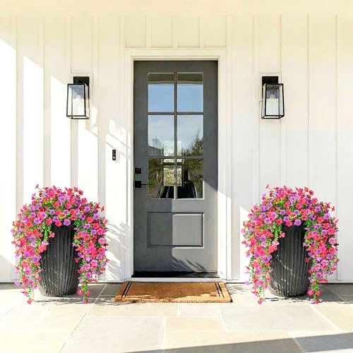 5PCS Artificial Faux Hanging Flowers Plants for Outdoor Decor,Fake Silk Daisy Flowers with Eucalyptus UV Resistant Realistic Vines for Home Porch Patio Balcony Yard Decor (Hot pink Fuchsia) - color: Hot Pink Fuchsia
