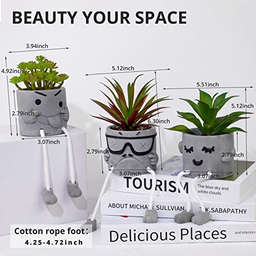 Set of 3 Artificial Succulents Potted Plants Faux Succulents Desk Decoration Fake Mini Plants in Grey Pots Faux Plants Kitchen Shelf Desk Decor Small Bathroom Decor for Shelves - color: 3set-cool