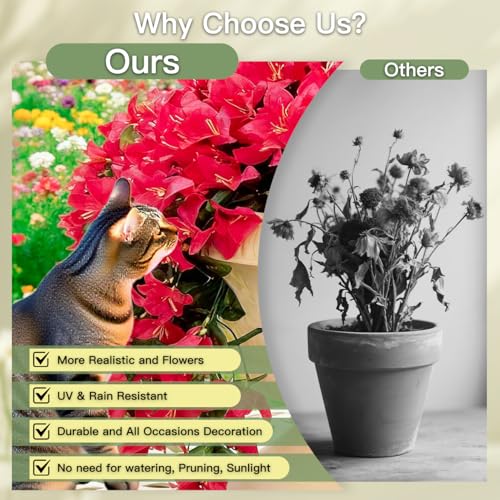 Artificial Flowers for Outdoors Fake Red Bougainvillea Hanging Flower Decoration, 2Pcs Realistic Faux Silk Plants Long Trailing Vines, Spring Decor for Porch Patio Balcony Planter Yard - color: Bougainvillea - Red