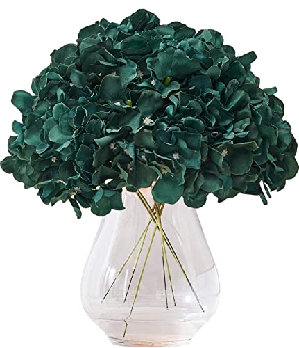 Artificial Hydrangea Flowers Emerald Green Heads 10 Fake Hydrangea Silk Flowers for Wedding Centerpieces Bouquets DIY Floral Decor Home Decoration with Stems - color: 10pcs Emerald Green, size: Large
