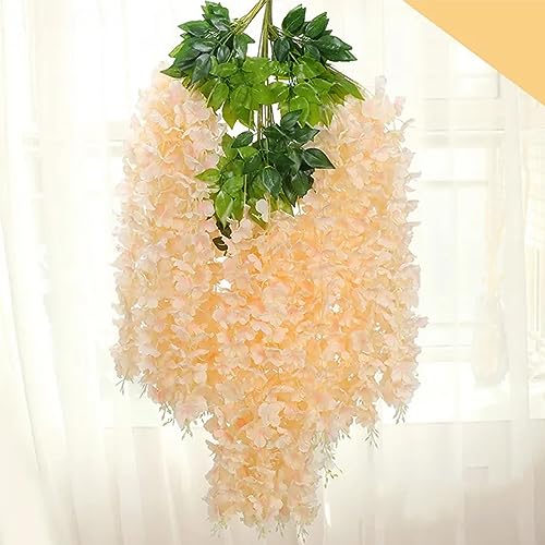 5 Pack Champagne Wisteria Hanging Flowers Garland, 3.77 Feet Artificial Flower Vines, Fake Wisteria, Artificial Vines Hanging Garland for Backdrop Outdoor Yard Garden Decor - color: Champagne, size: 5 PCS