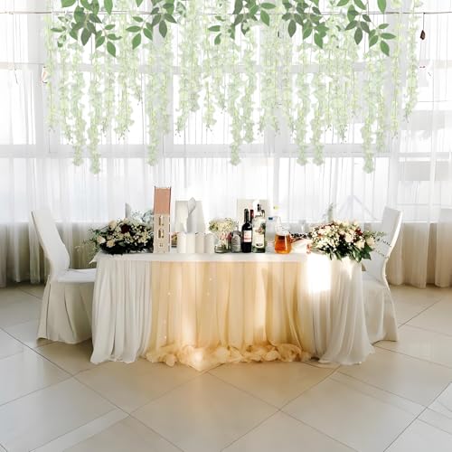 BIRDDIE 48 Pcs of Wisteria Hanging Flowers, 3.75 Ft Fake Flower Strings, Artificial Wisteria Flowers Hanging Garland for Backdrop, Wedding, Ceremony, Garden and Home Wall Decoration(White) - color: White, size: 48 pcs