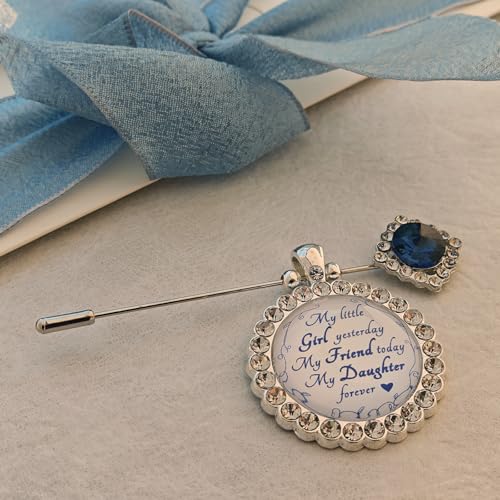 Something Blue Gift for Bride Bouquet Charms for Wedding Memory, Bridal Shower Gifts from Mom,Rhinestone Artificial Sapphire Wedding Gifts Bouquet Dress Pin with Touching Saying - style: My Little Girl (WhiteK)