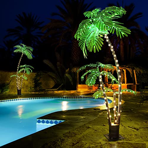 OUSHENG Lighted Palm Tree Bar Outdoor Christmas Decorations Decor, Light Up LED Artificial Fake Faux Trees Lights for Outside Patio Yard Pool Porch Deck Party Tropical, 6FT - size: 6ft
