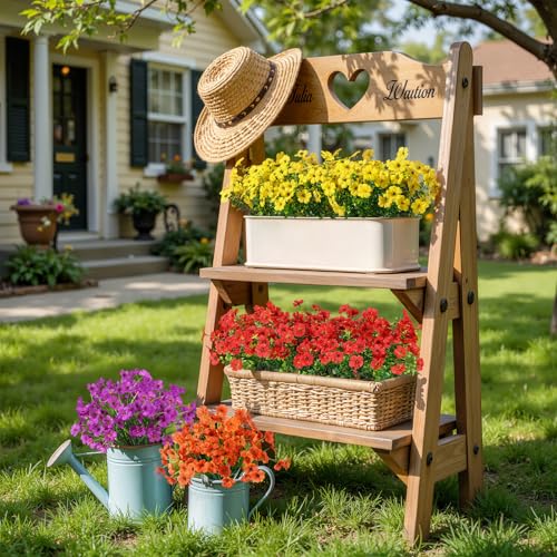 Alupssuc 24 Bundles Artificial Flowers for Outdoors Decoration, UV Resistant Silk Faux Floral Spring Summer Fake Plastic Plants Greenery for Outside Indoor Home Porch Window Box Decor, Mix 4 Colors - color: Red Purple Yellow Orange