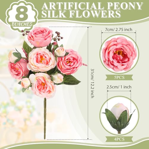 8 Bundles Artificial Peonies Flowers Boho Faux Flowers Arrangements Artificial Centerpiece Spring Bouquet Floral Wedding Decoration for Vase(Pink Color) - color: Pink Color