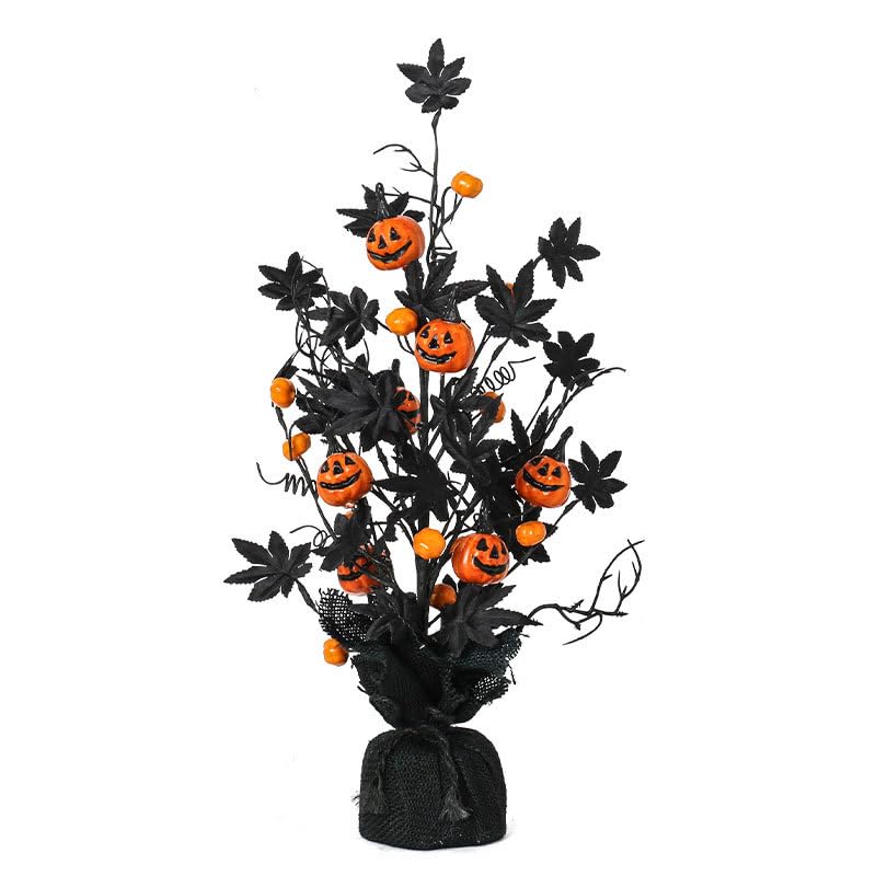 Boxalls Halloween Flowers Decorations Indoor, Artificial Pumpkin Maple Leaf Floral Stems Sets with Base 17.5 Inch Table Freestanding, Fake Branches Plants Arrangements Picks for Home Party Decor
