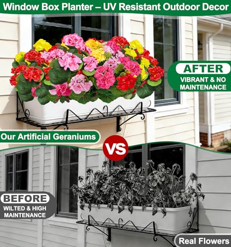 TURNMEON Artificial Geraniums Flowers for Outdoors Summer Decoration, 4 Bundles Fake Flowers Silk Color Flowers UV Resistant No Fade Faux Plants for Planter Gardens Table Porch Indoor Cemetery Decor - color: Colors