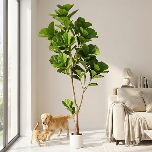 6ft Artificial Fiddle Leaf Fig Tree Tall Large Realistic Fake Ficus Lyrata Plant for Indoor Home Decor Office Living Room Floor Plant Modern Farmhouse Silk Tree 72 Inch Pet Safe Maintenance Free - size: 6FT