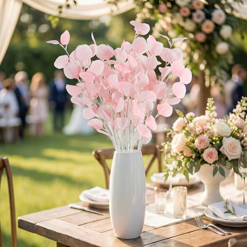 7PCS Long Artificial Eucalyptus Stems 35.4" Tall Fake Branches with White Silk Apple Leaves Summer Plants Bouquet Wedding Party Flowers Arrangement Accessories Home Table Festival Decorations - color: White