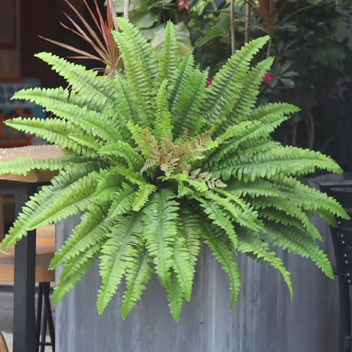 Artificial Ferns for Outdoors & Indoors, 45" Fake Ferns with 63 Fronds, Large Faux Fern Greenery Plants Ideal for Entrance Planter Porch Garden Hall Home Office Decor, Hanging or Potted - size: 63 fronds-1p