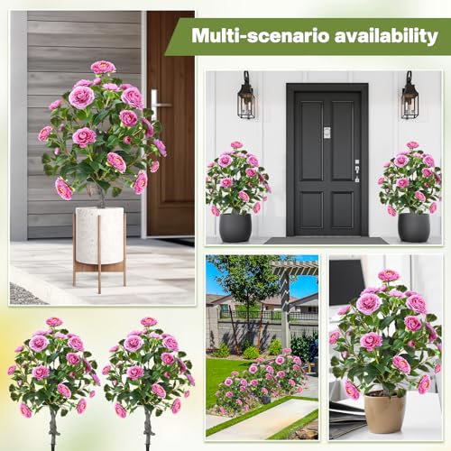 Lunmon 2 Pack 3ft Artificial Camellia Plants Tree 36" Faux Camellia Flower with Spike UV Resistant Realistic Fake Floral Blooming Bush for Indoor Outdoor Front Door Porch Backyard Garden, Purple - color: Purple, size: 3 ft