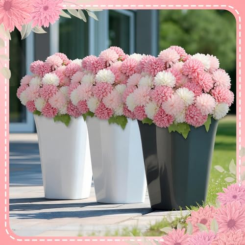 XunYee 12 Pcs Pink Artificial Flowers for Outdoor Spring White Pink Faux Flowers Spring Fake Silk Chrysanthemums Bouquet for Garden Porch Window Patio Floral Arrangement Wedding Home Table Decor - color: Pink