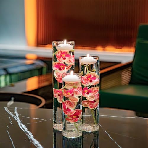 Artificial Orchid Floating Flower for Table Centerpieces Glass Cylinder Vase Fillers Floating Candles Fake Ice Cubes Peach Set for Wedding Party Pool Bar Restaurant Festival Decoration - color: Pink 2