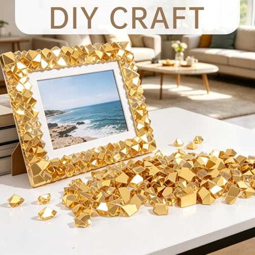 150 Pcs Fake Ice,17 * 23mm,Gold Acrylic Gems Vase Filler,Plastic Diamonds for Table Decoration DIY Craft Aquarium Display Party Centerpieces. - color: Gold, size: 17MMx23MM