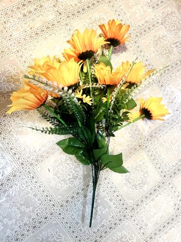 Aliotech Beautiful Yellow Sunflowers Artificial Flowers Mini Fake Sunflowers Bouquet with Stems for Home Decoration Party DIY Wedding Bouquets Baby Shower Outdoor Indoor Decoration(18 flowers)