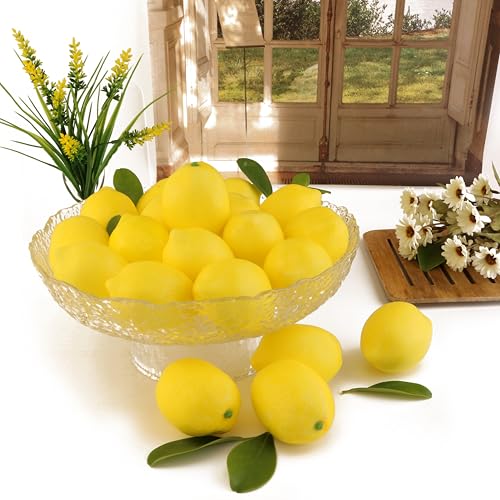 16PCS Simulation Lemon Fake Fruit Realistic Kitchen Fruit Ornaments Home Kitchen Table Ornaments Glass Jar Filler, Thanksgiving, Christmas Home Decoration (Yellow Lemon) - size: 16PCS