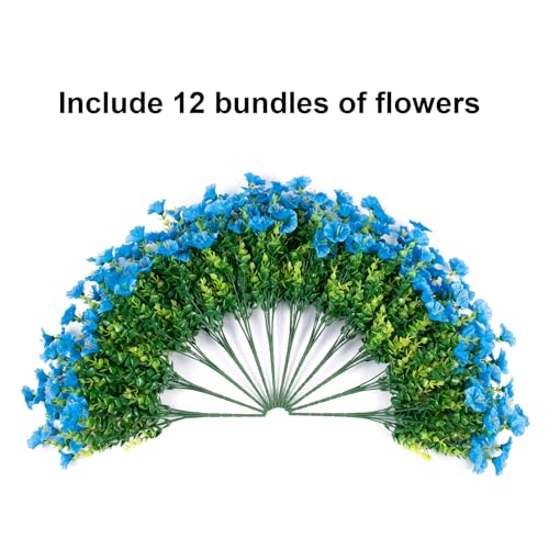 HyeFlora Artificial Fake Outdoor Flowers Plants for Spring Summer Decor, 12 Bundles Outside Silk Blue Morning Glory UV Resistant Look Real Faux Flowers for Front Door Patio Porch Yard Window Balcony - color: Blue