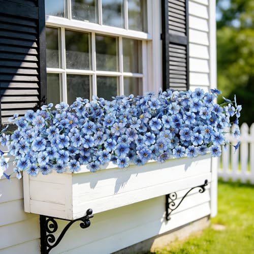 AmyHomie 20 Bundles Artificial Flowers for Outdoor UV Resistant Faux Flowers No Fade Fake Plastic Plants Garden Porch Window Box Decorating(Blue) - color: Blue, size: 20