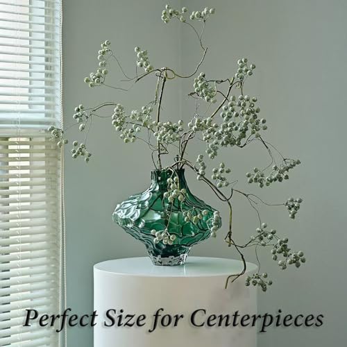 6.5in Green Glass Vase with Surface Wavy Grooves, 1.7lbs Thickened Heavy Bottom Small Flower Vase, Individual Modern Decorative Vase for Centerpiece, Wedding, Living Room (Green) - color: Green