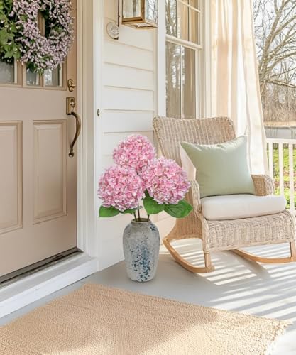 26" Artificial Hydrangea Flower with 6.6" Large Bloom, Realistic Gradient Silk Flowers, Faux Hydrangeas for Home Wedding Centerpiece Decor, Big Petal Fake Floral Arrangement, Indoor Outdoor Display - color: Pink, size: 3PCS