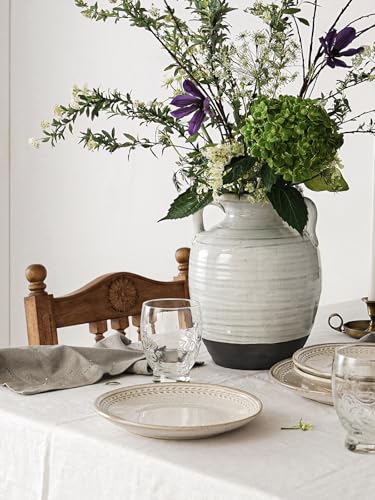 White Ceramic Vase, 9.5 Inch Large Farmhouse Flower Vase with Handles - Rustic Centerpiece for Living Room, Table, Bookshelf, Mantel, Entryway & Wedding Decor (Aurora White) - color: 9.5 Inch-aurora White