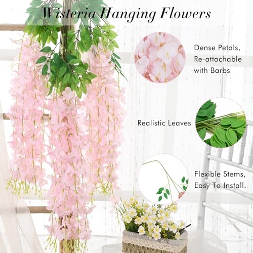 40 Pack Light Pink Wisteria Hanging Flowers, Fake Hanging Flowers for Decoration, Artificial Hanging Flowers,Vines for Bedroom,Flower Garland for Home,Party,Garden, Wall,Wedding Decoration(3.6 Ft/Pcs) - color: Light Pink, size: 40 Pcs