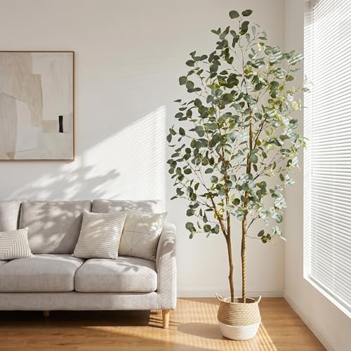 Warmplants Artificial Eucalyptus Tree, 7ft Tall Silk Leaves Fake Plant with Basket for Outdoor Indoor, 83'' Faux Eucalyptus Trees for Home Office Livingroom Floor Décor - color: Eucalyptus, size: 7ft